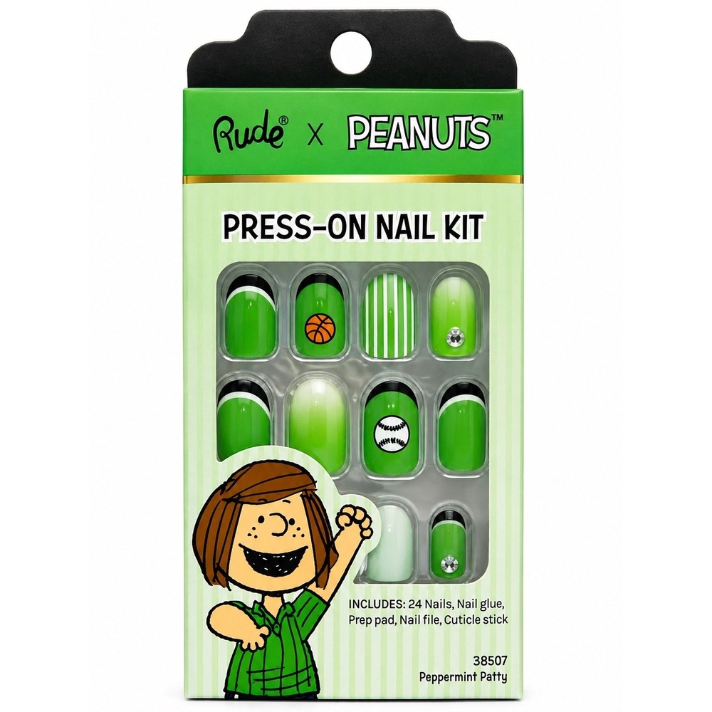 RUDE x Peanuts Press-On Nail Kit Peppermint Patty 24 Nails New Sealed